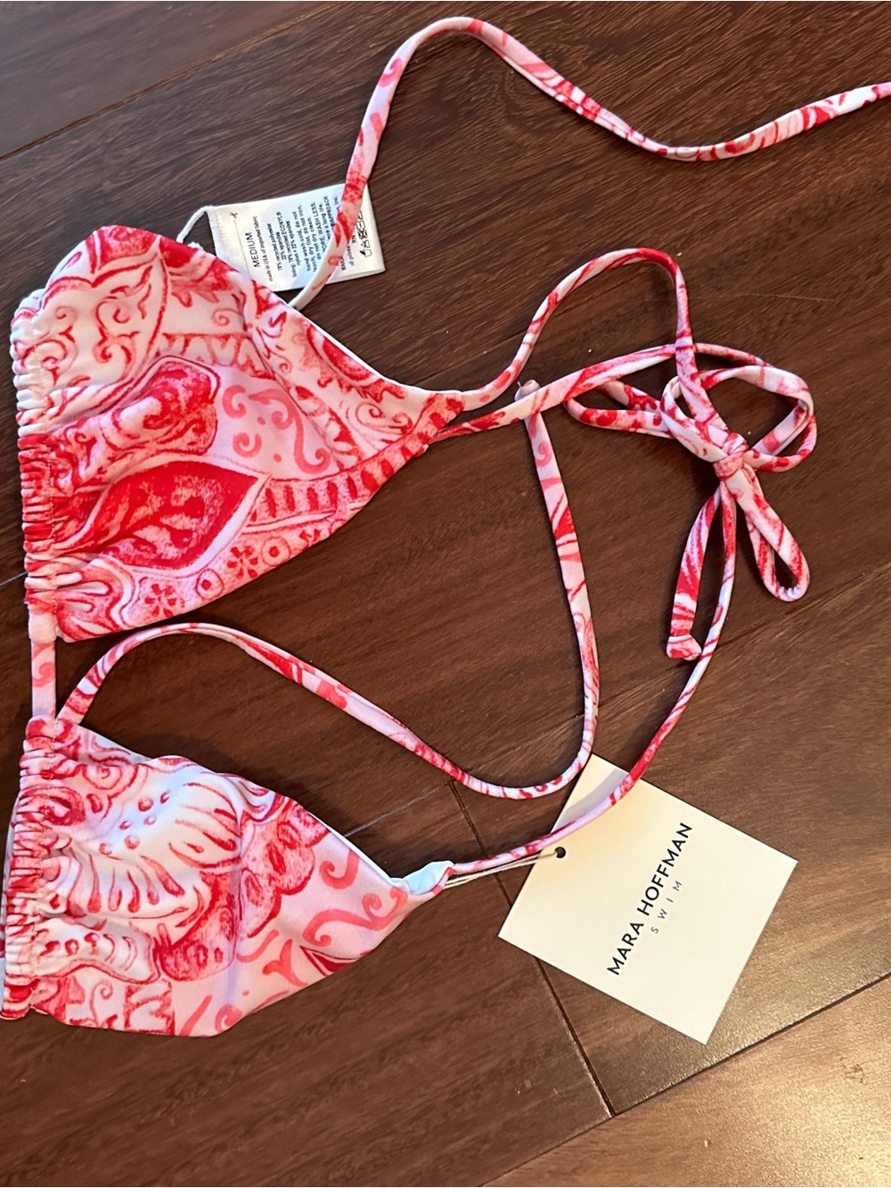 Mara Hoffman Girls Pink and Red Paisley Triangle Bikini Top